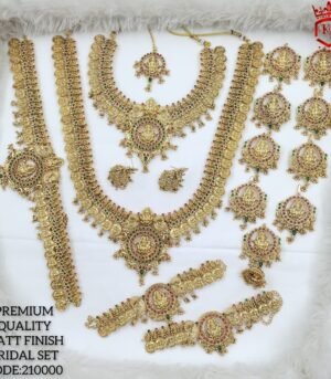 Multi-Color Coin Temple design Matte Finish Bridal Jewelry Set