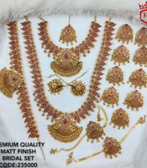 Maroon color Stones Matte Finish bridal Jewelry set