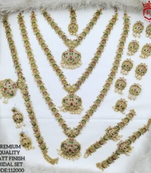 multi-color pearl design matte finish bridal jewelry set