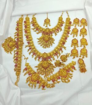 Temple Design Red Stone Matte Finish Bridal Jewelry Set