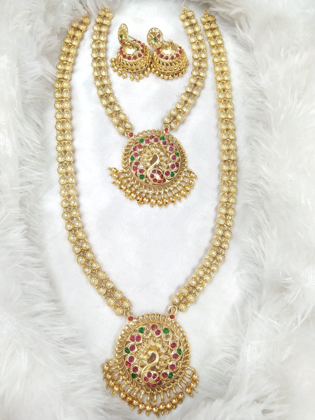 WhatsApp Image 2024-11-02 at 4.48.49 PM Multi-Color Peacock Jewelry Matte Finish Combo Set